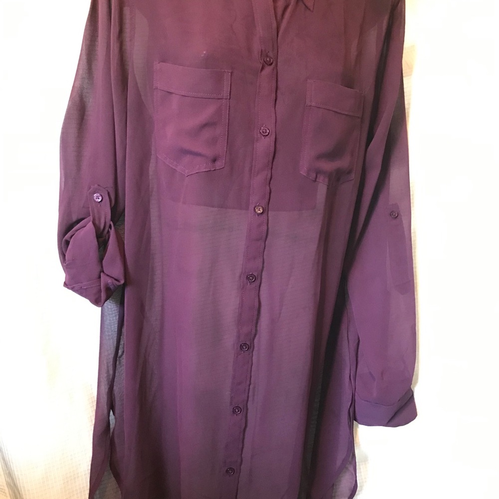 Long sheer blouse one White and one Plum